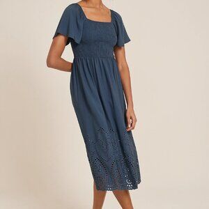Smocked Eyelet Midi Dress